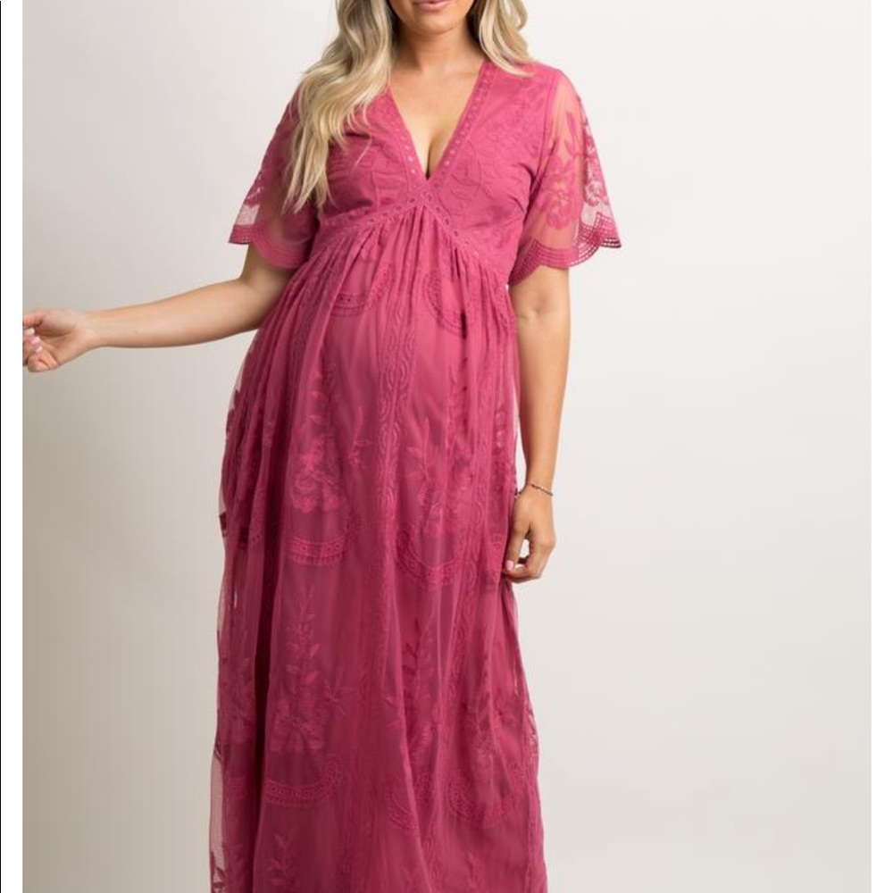PinkBlush Pink Large Lace Overlay Maxi Dress